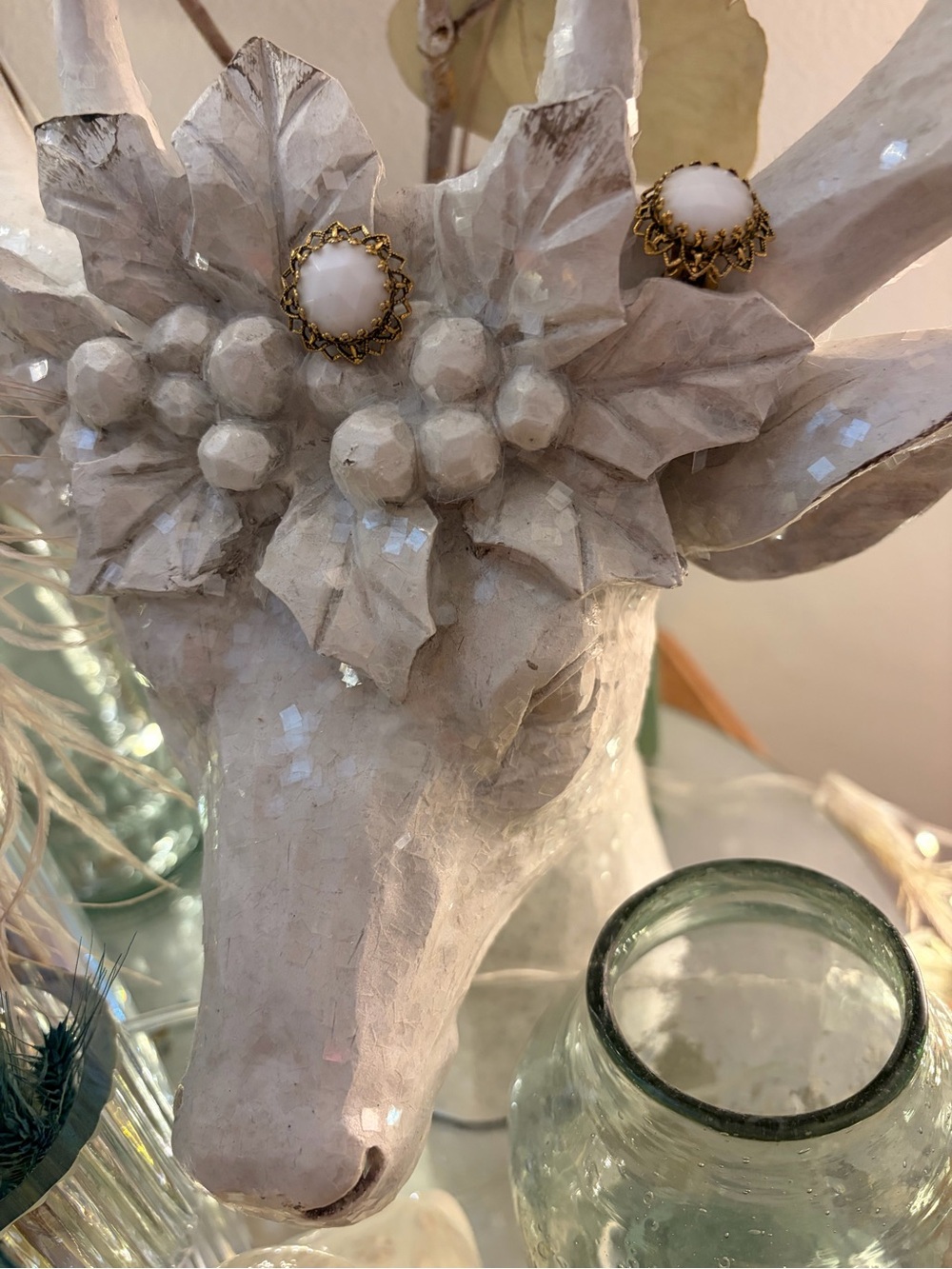 Antiqued Gold Lacy Filigree Faceted Clip-On Earrings